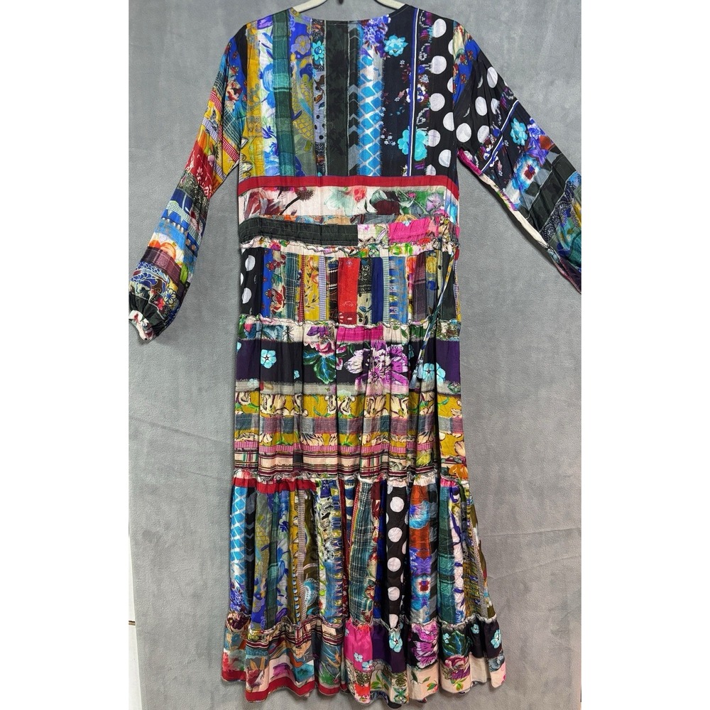 Johnny Was Sonnet Dixie Silk Dress Size XS Mixed-Print Floral Tiered No Slip
